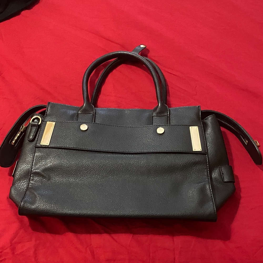 Classic Black Tote Handbag with Gold Accents